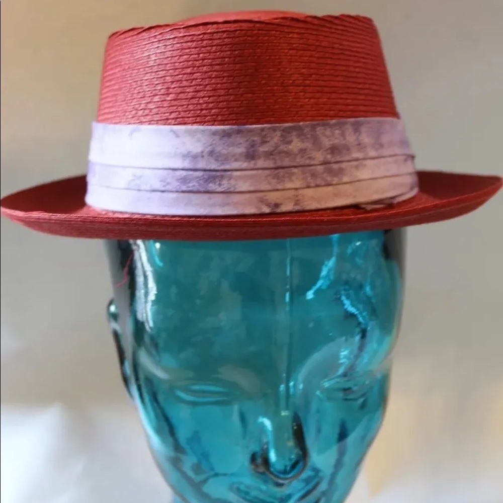 Vintage Meyer Biltimore Red Straw Boater Women Hat 54/6 3/4